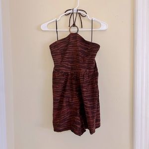 Maroon Patterned Halter Neck Romper